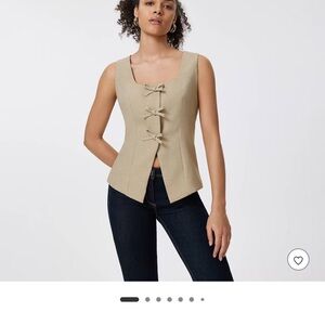 Vest Beige Top with Bow office siren formal office wear old money quiet lux